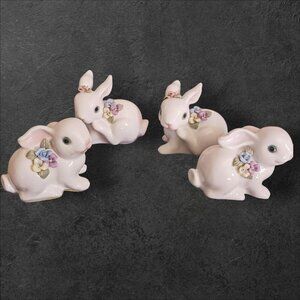 Burton & Burton Set Of 4 Porcelain Easter BunnIies Figurines With Pastel Floral